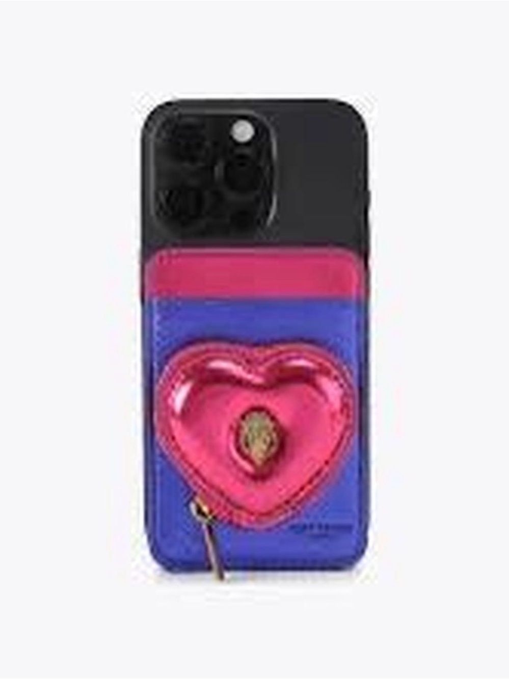 Kurt Geiger Metallic Purple Card Holder with Hot Pink Heart Pocket - Picture 2 of 7